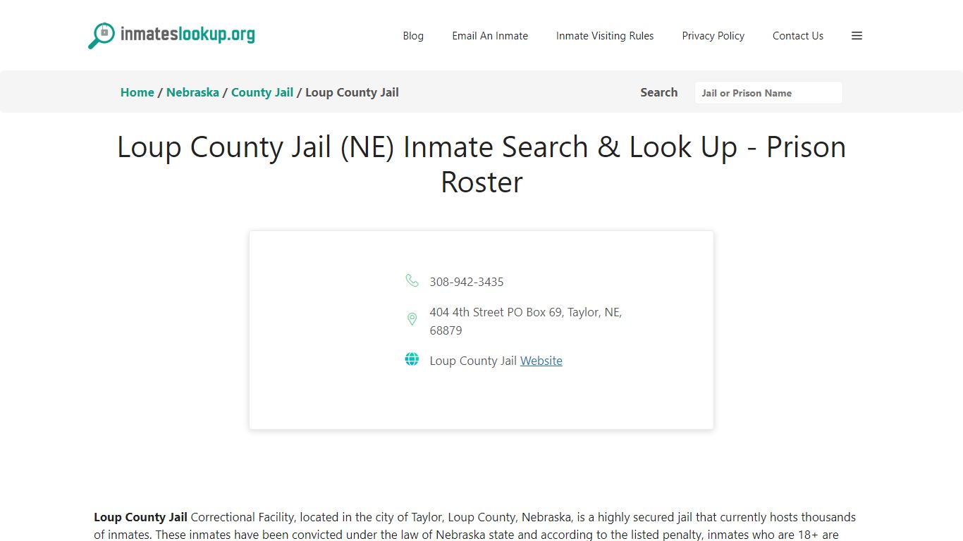 Loup County Jail (NE) Inmate Search & Look Up - Prison Roster