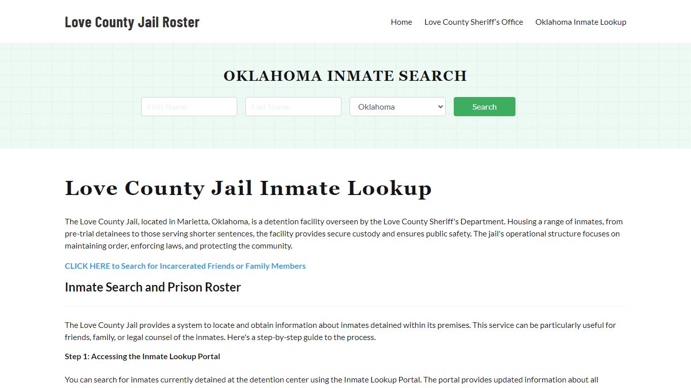 Love County Jail Roster Lookup, OK, Inmate Search