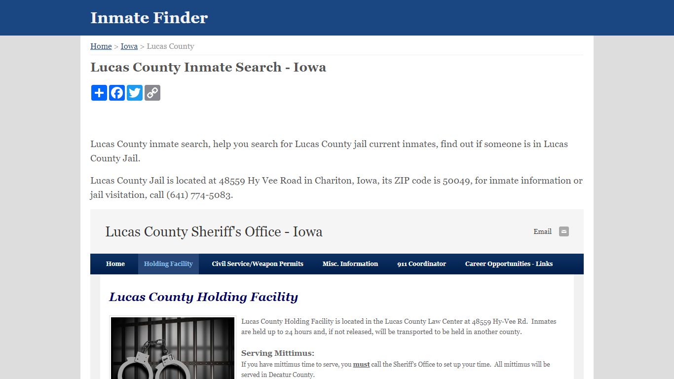 Lucas County Inmate Search - Iowa - Inmate Finder