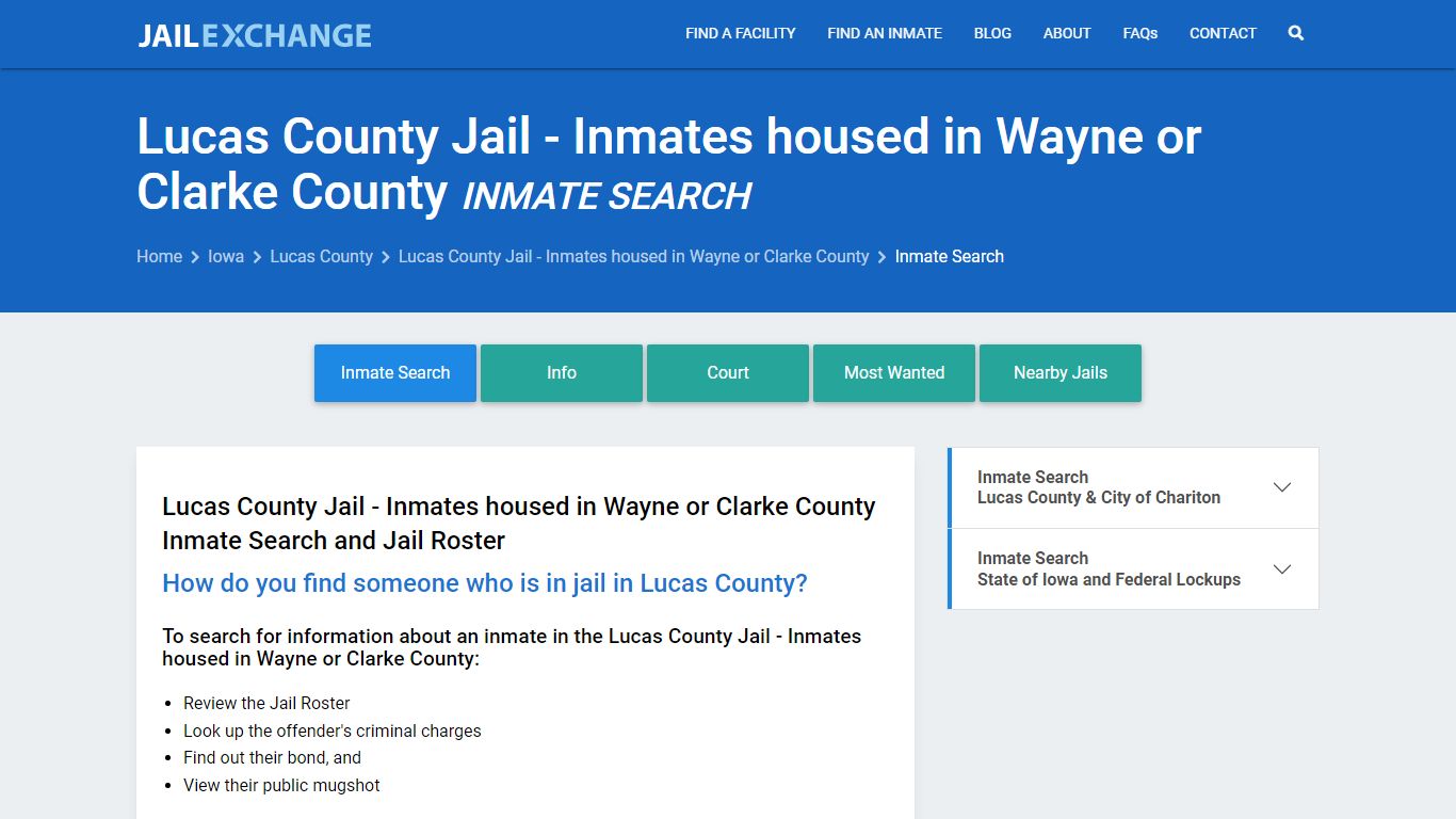 Lucas County Jail - Inmates housed in Wayne or Clarke County