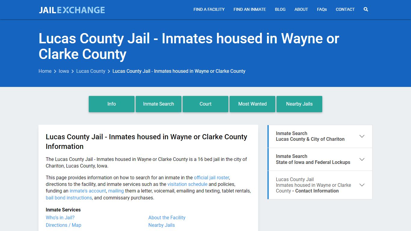 Lucas County Jail - Inmates housed in Wayne or Clarke County
