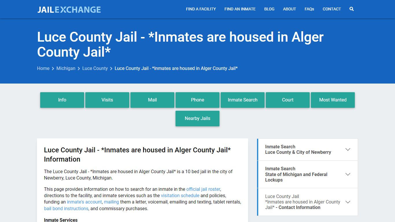 Luce County Jail - *Inmates are housed in Alger County Jail*