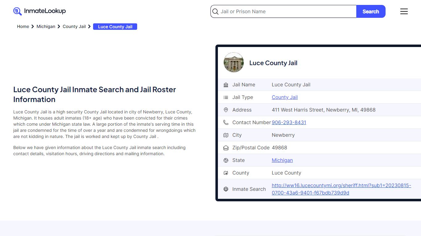 Luce County Jail Inmate Search - Newberry Michigan - Inmate Lookup
