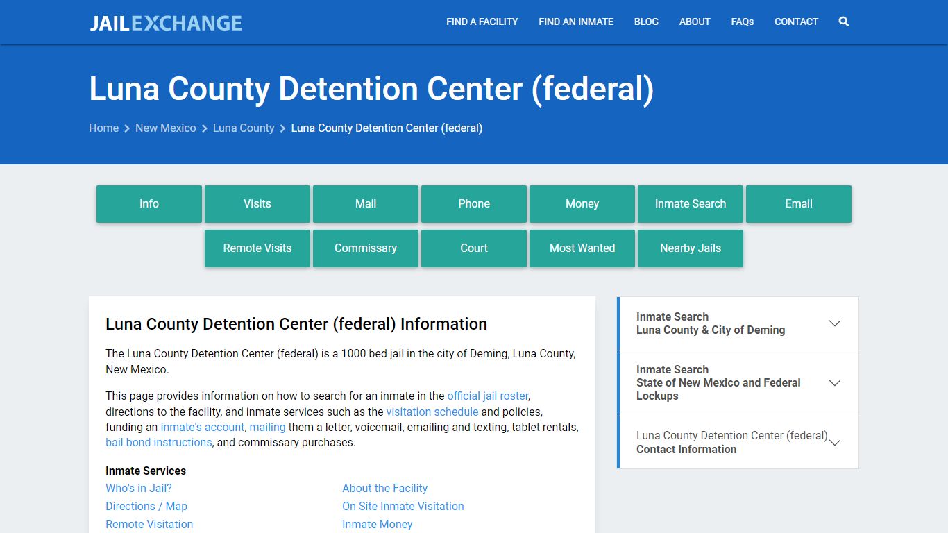 Luna County Detention Center (federal), NM Inmate Search, Information