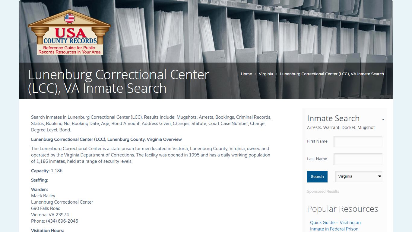 Lunenburg Correctional Center (LCC), VA Inmate Search