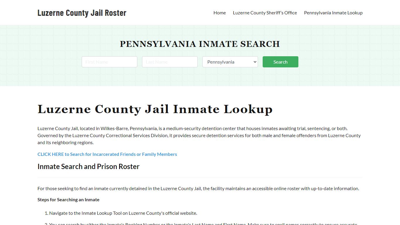 Luzerne County Jail Roster Lookup, PA, Inmate Search