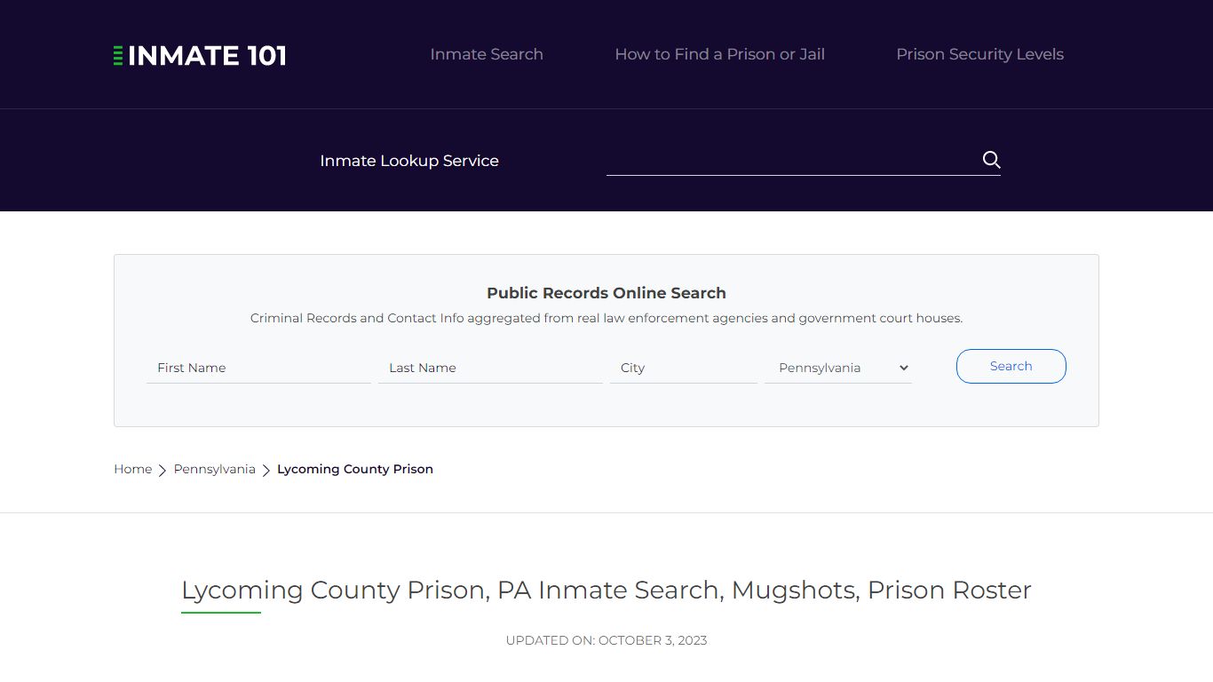 Lycoming County Prison, PA Inmate Search, Mugshots, Prison Roster