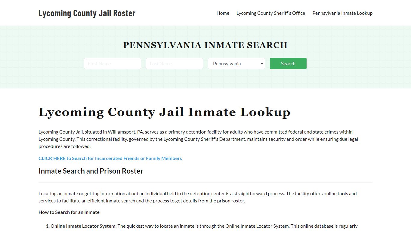 Lycoming County Jail Roster Lookup, PA, Inmate Search