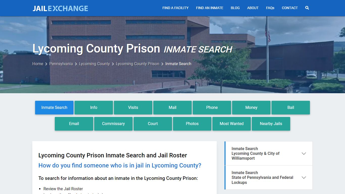 Lycoming County Prison Inmate Search - Jail Exchange
