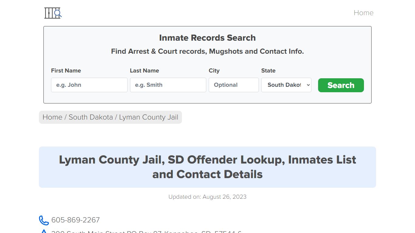 Lyman County Jail, SD Offender Locator, Inmate Roster