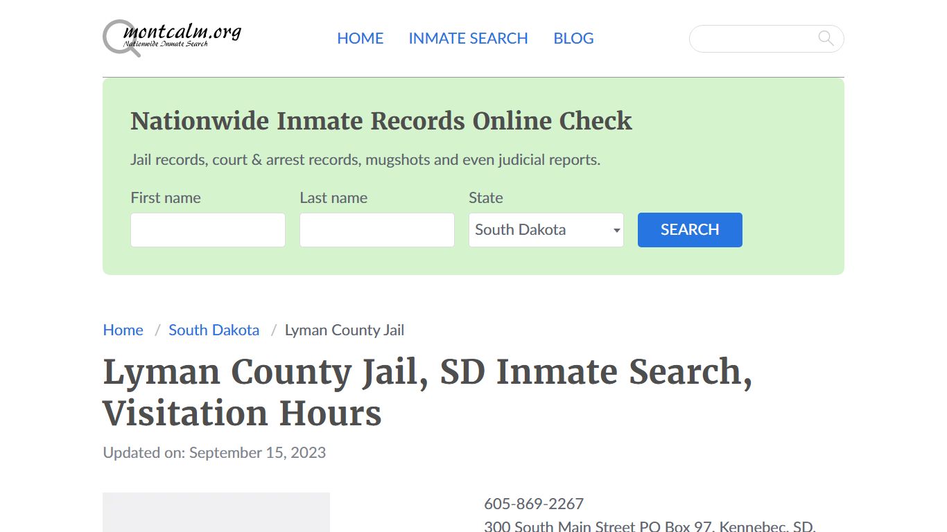Lyman County Jail, SD Inmate Search, Visitation Hours