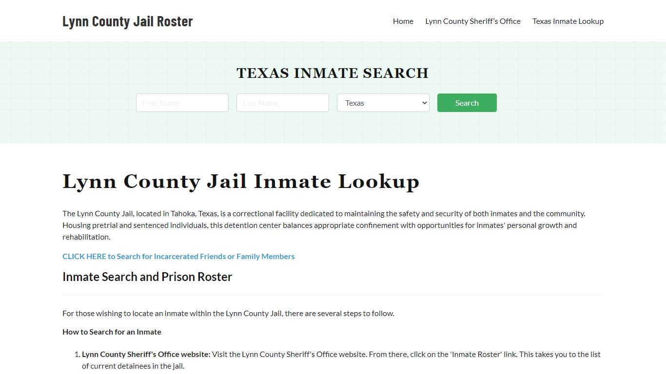 Lynn County Jail Roster Lookup, TX, Inmate Search