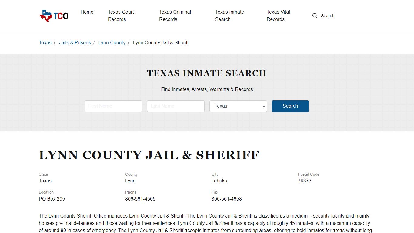 Lynn County Jail & Sheriff in Tahoka, TX - Contact Information and ...