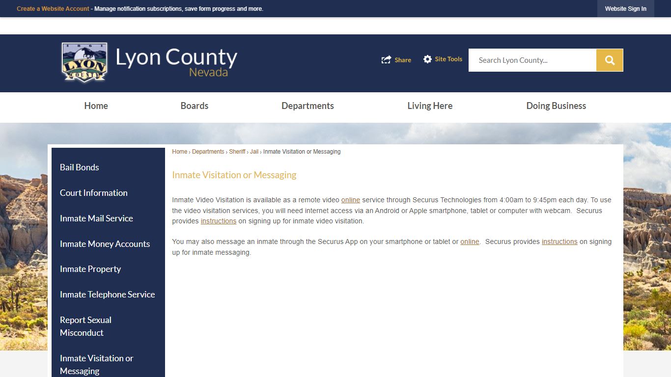 Inmate Visitation or Messaging - Lyon County, NV