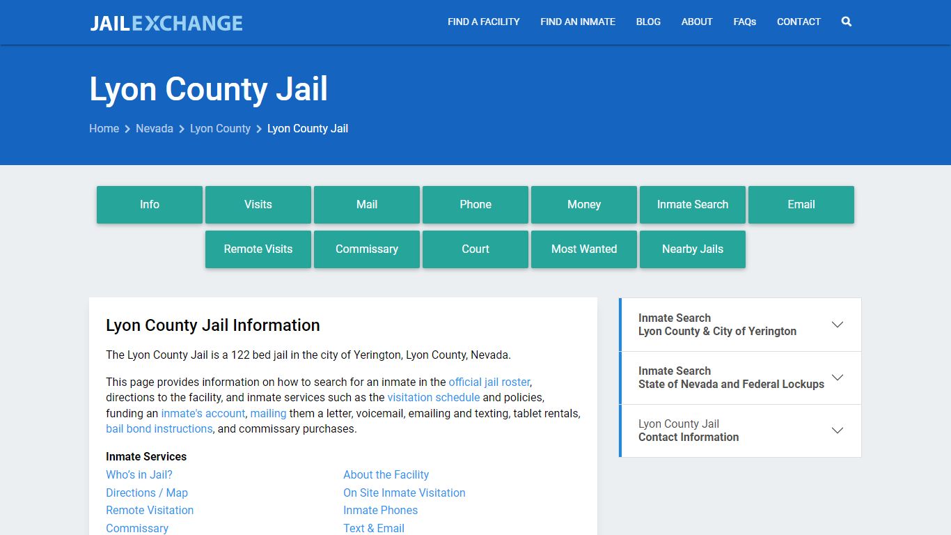 Lyon County Jail, NV Inmate Search, Information