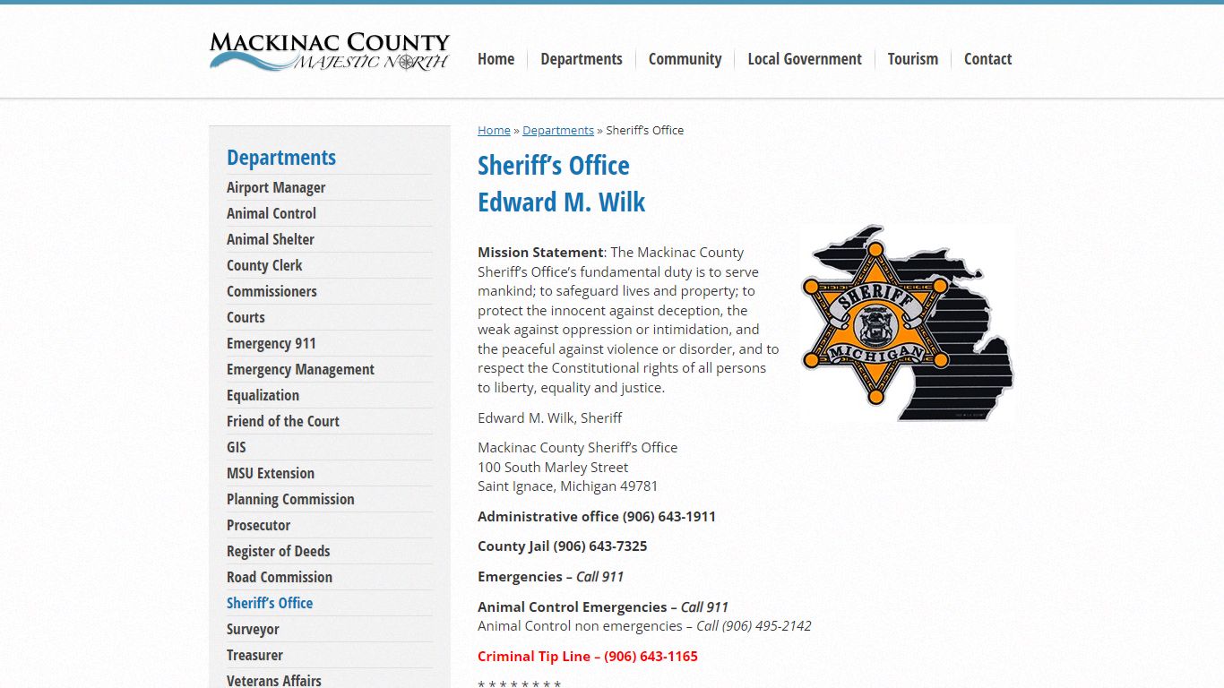 Sheriff’s Office | Mackinac County