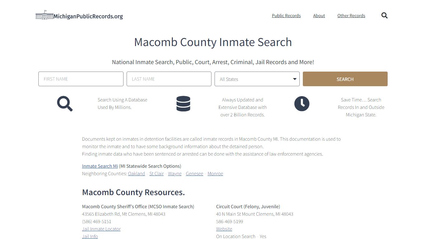 Macomb County Inmate Search - MCSO Current & Past Jail Records