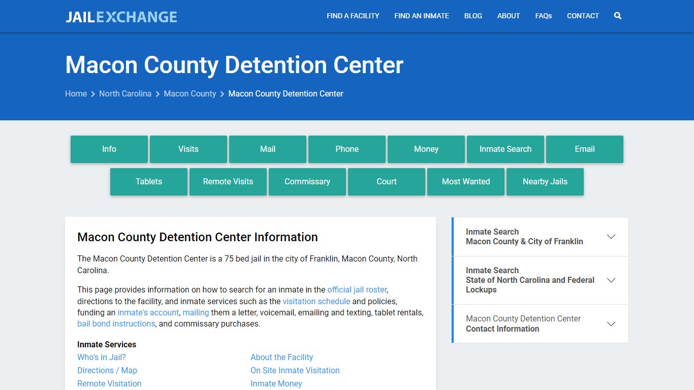 Macon County Detention Center, NC Inmate Search, Information