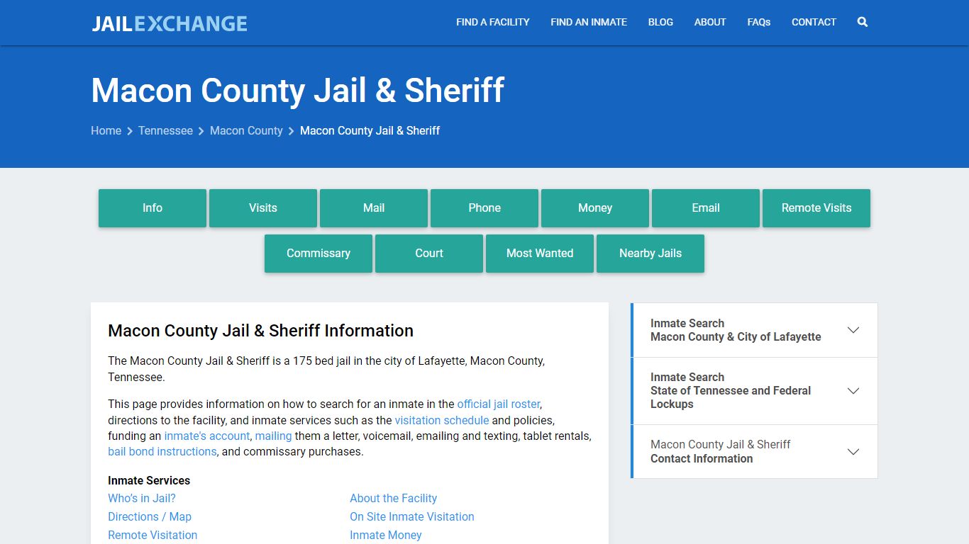 Macon County Jail & Sheriff, TN Inmate Search, Information