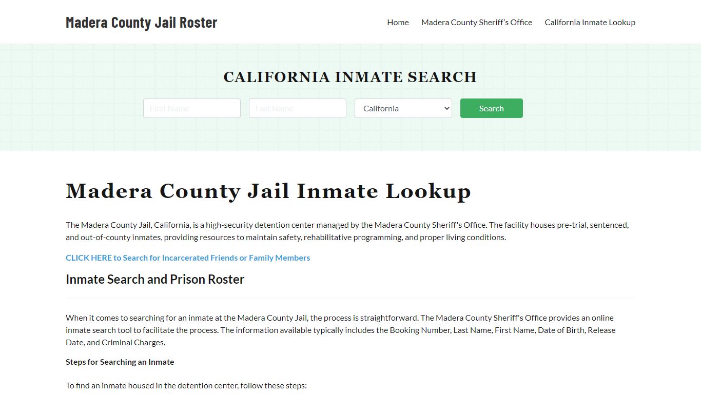 Madera County Jail Roster Lookup, CA, Inmate Search