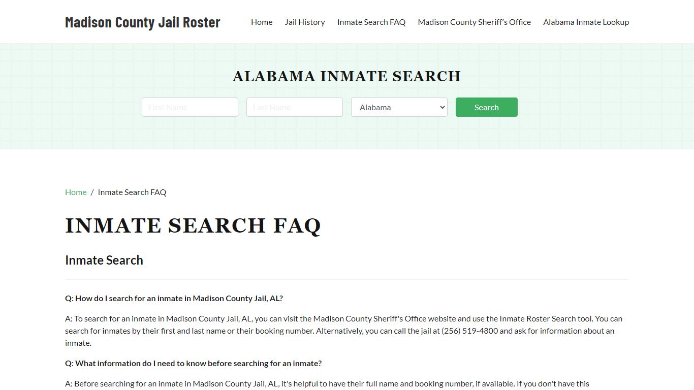 Inmate Searh FAQ - Madison County, AL