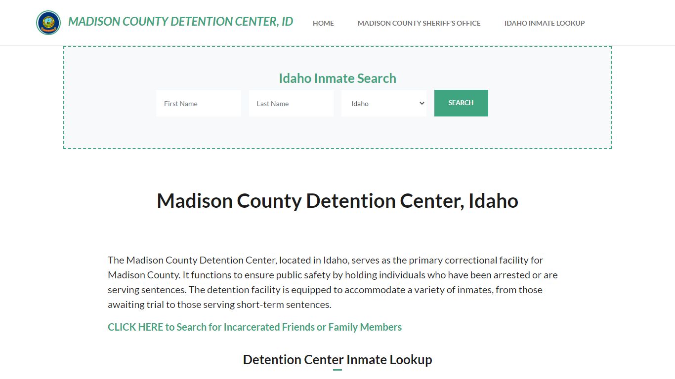 Madison County Detention Center, ID Inmate Roster, Offender Search