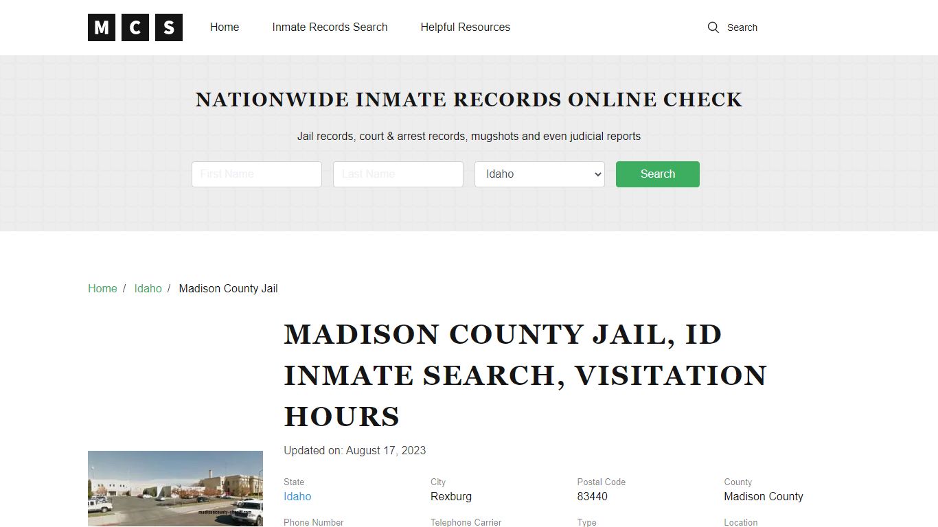 Madison County, ID Jail Inmates Search, Visitation Rules