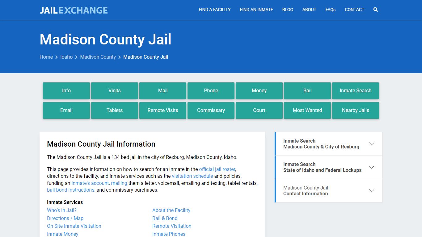 Madison County Jail, ID Inmate Search, Information