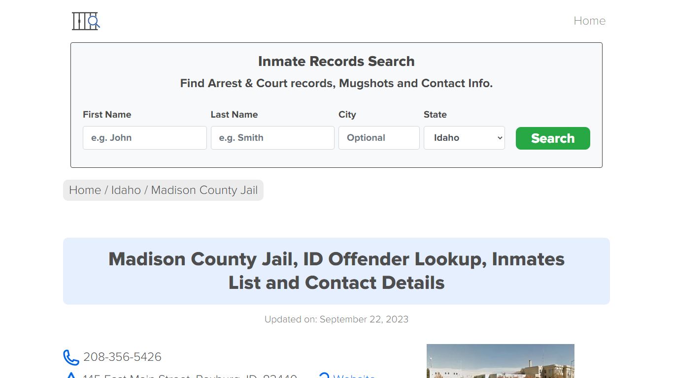 Madison County Jail, ID Offender Locator, Inmate Roster