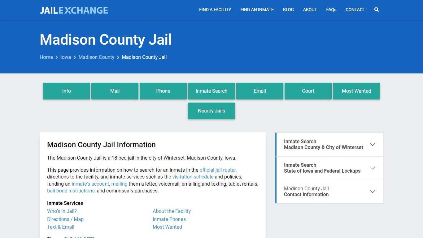 Madison County Jail, IA Inmate Search, Information