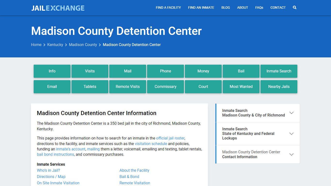 Madison County Detention Center, KY Inmate Search, Information