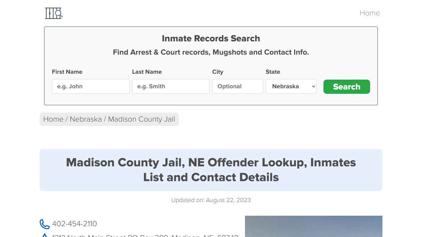 Madison County Jail, NE Offender Locator, Inmate Roster