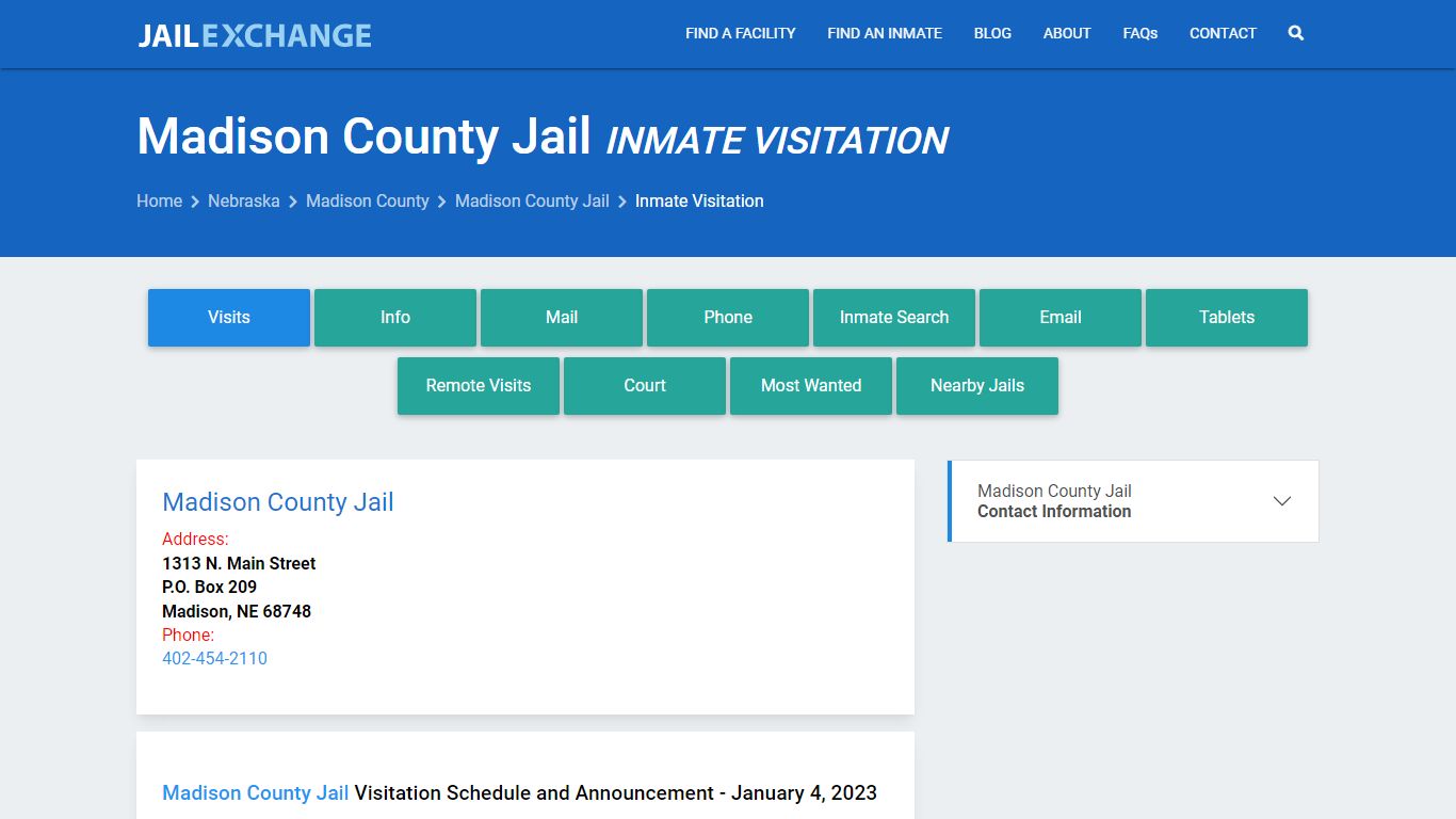 Inmate Visitation - Madison County Jail, NE - Jail Exchange