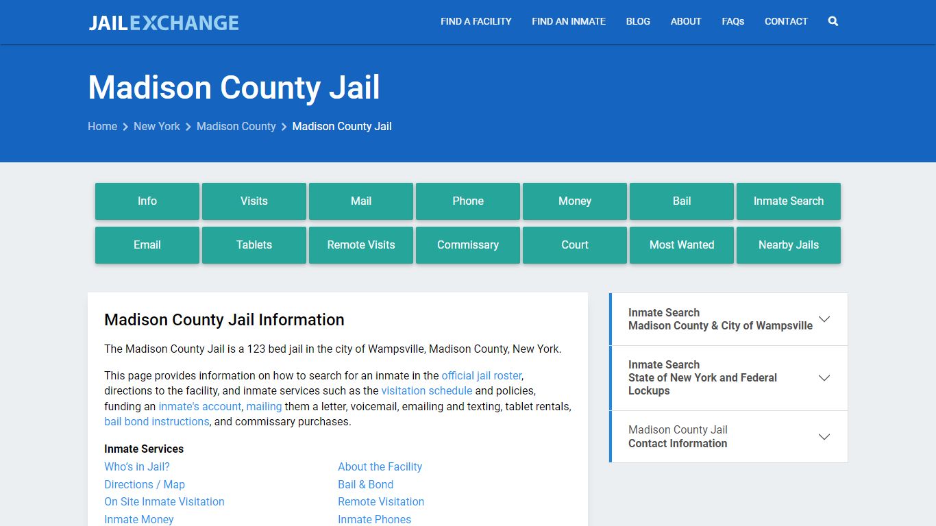 Madison County Jail, NY Inmate Search, Information