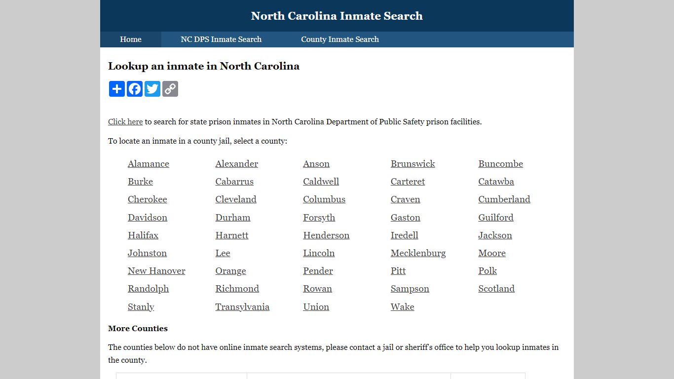 North Carolina Inmate Search