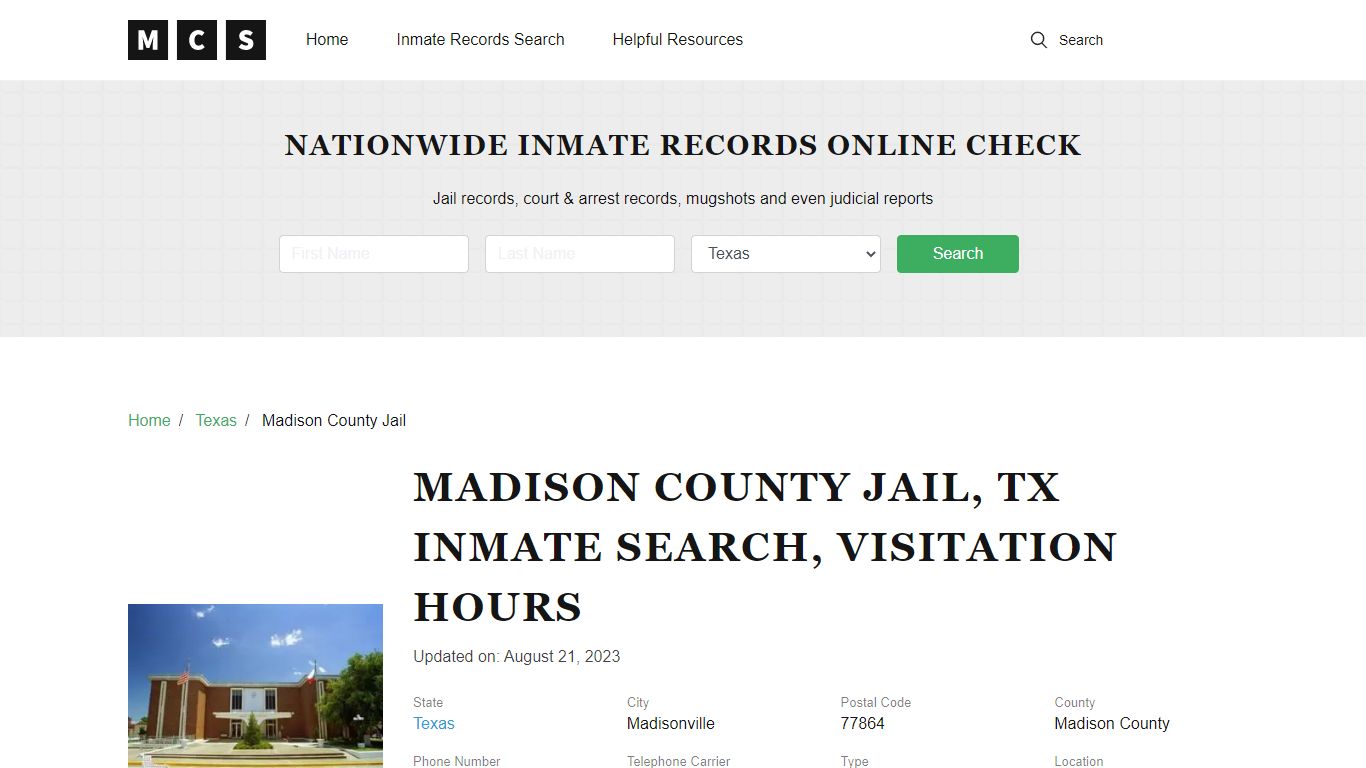 Madison County, TX Jail Inmates Search, Visitation Rules