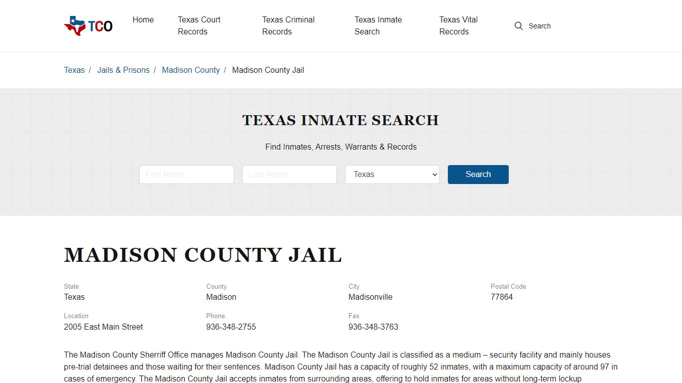 Madison County Jail in Madisonville, TX - Contact Information and ...