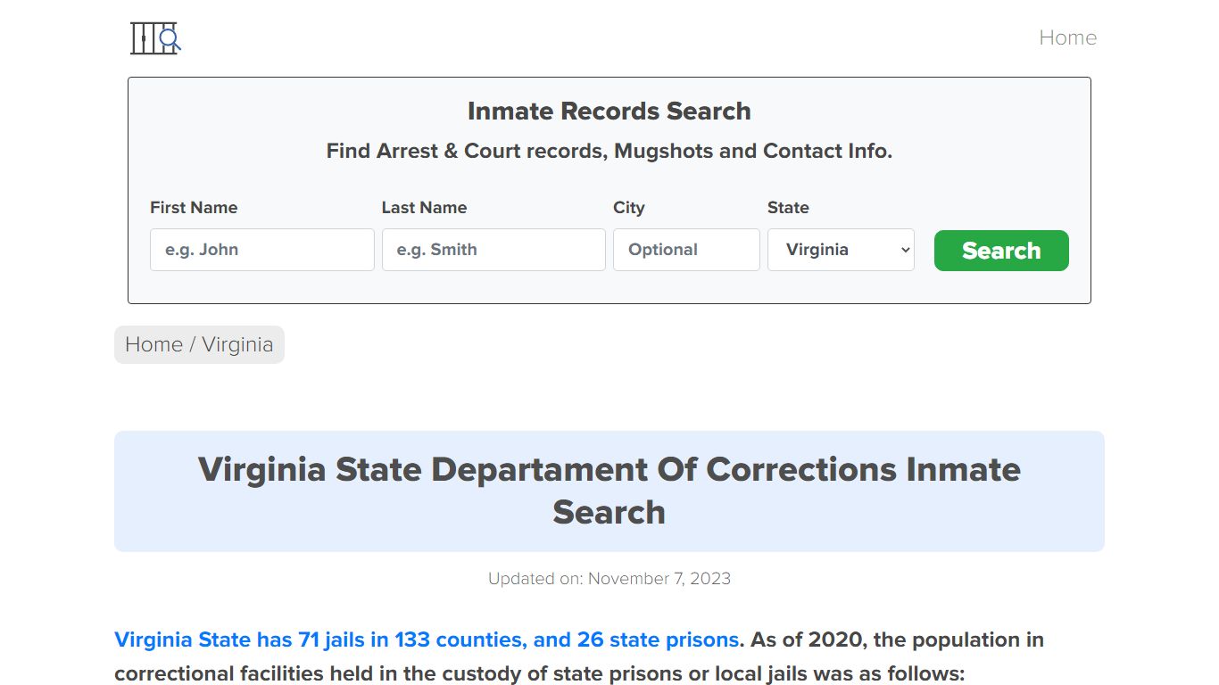 Virginia Departament Of Corrections Inmate Lookup