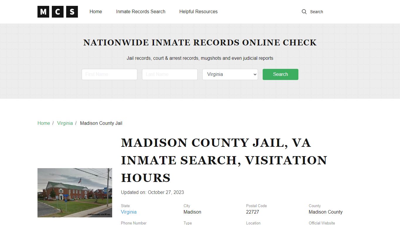 Madison County, VA Jail Inmates Search, Visitation Rules