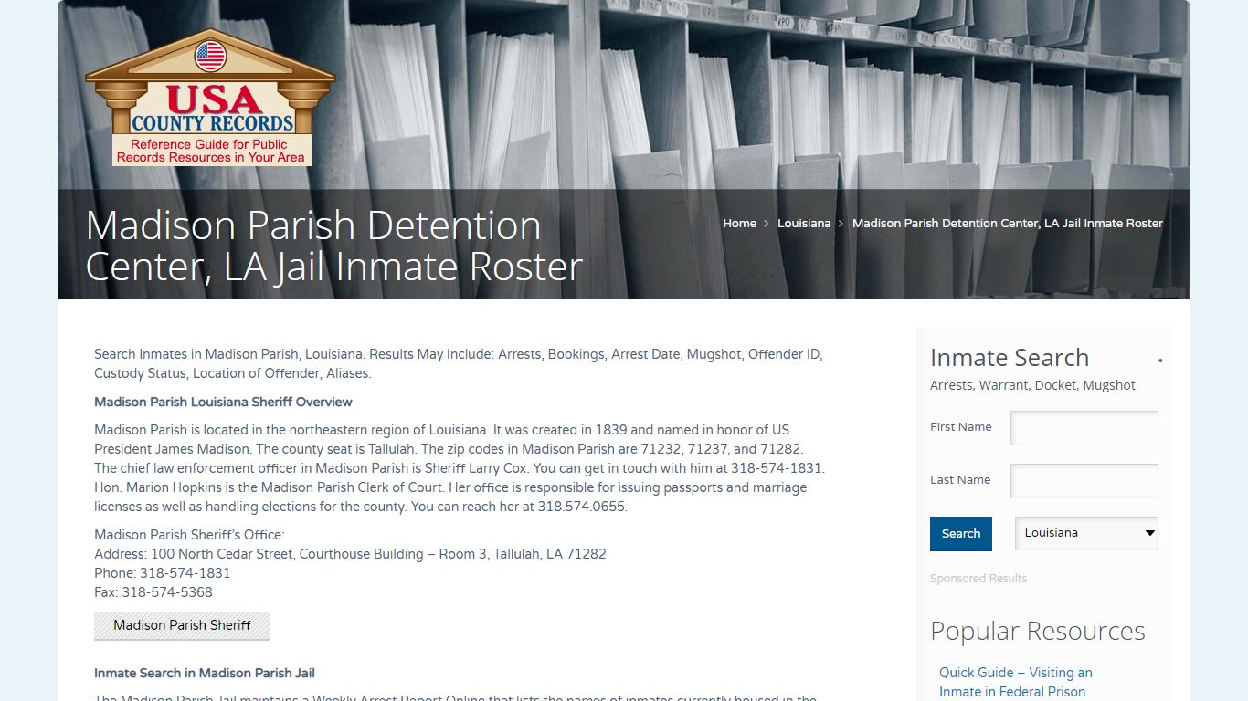 Madison Parish Detention Center, LA Jail Inmate Roster