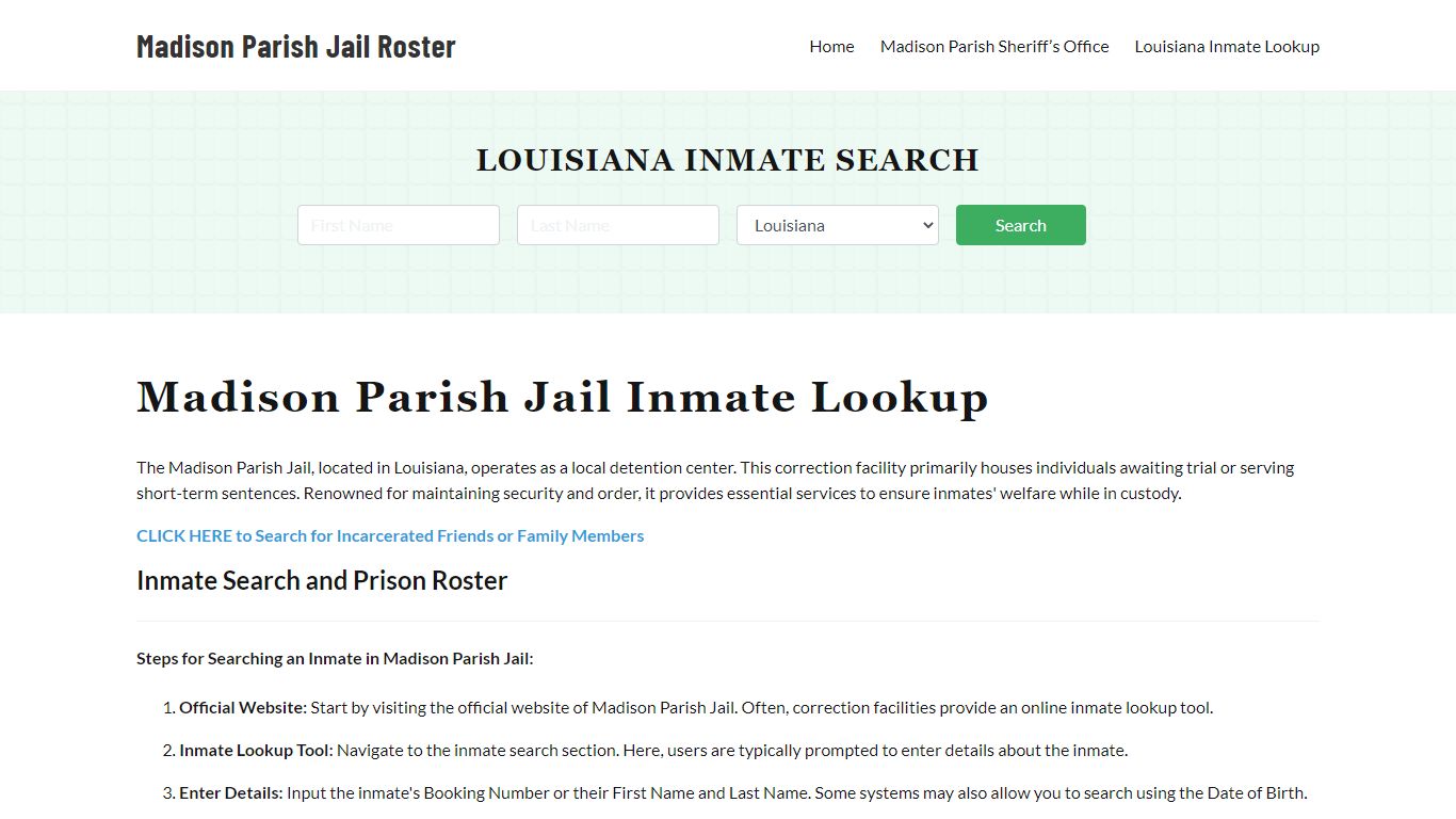 Madison Parish Jail Roster Lookup, LA, Inmate Search