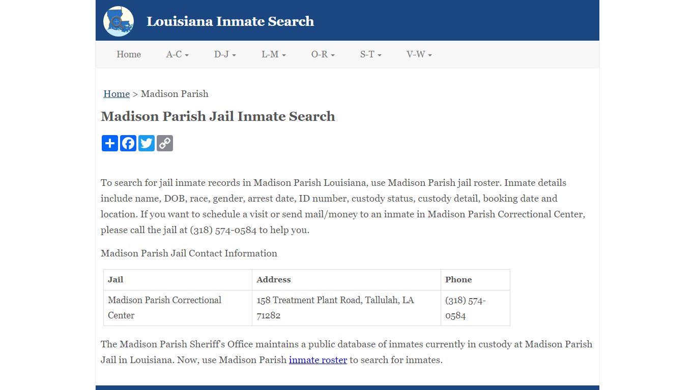 Madison Parish Jail Inmate Search