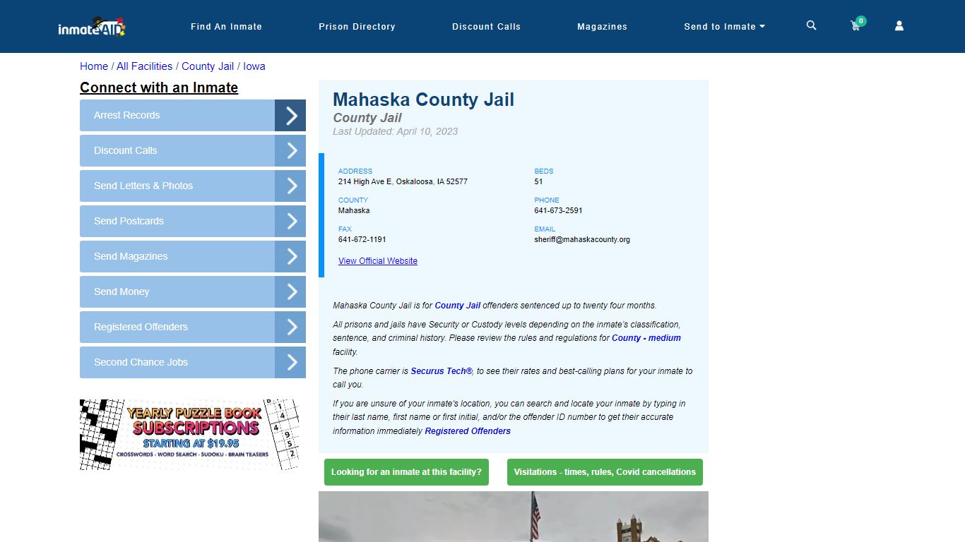 Mahaska County Jail - Inmate Locator - Oskaloosa, IA