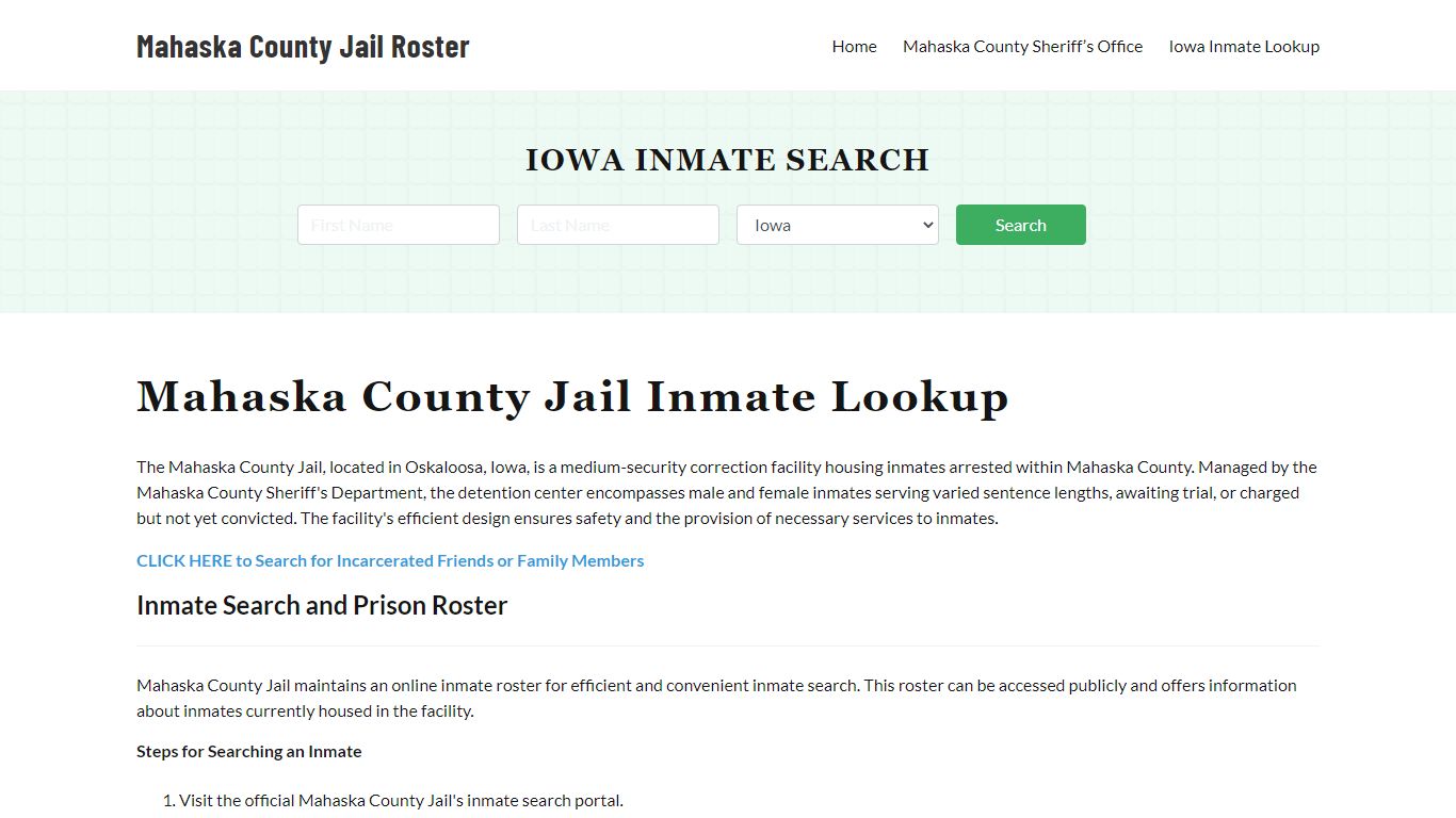 Mahaska County Jail Roster Lookup, IA, Inmate Search