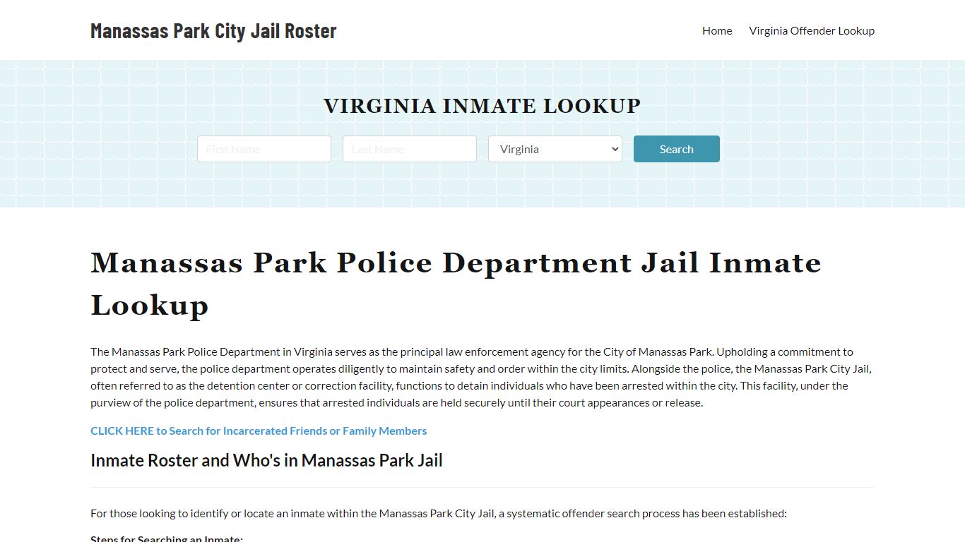 Manassas Park Police Department & City Jail, VA Inmate Roster, Arrests ...
