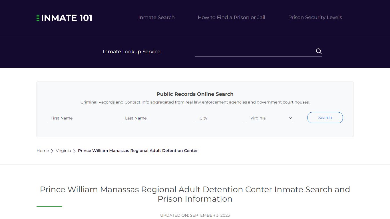 Prince William Manassas Regional Adult Detention Center Inmate Search ...