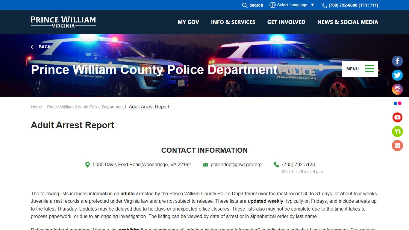 Adult Arrest Report - Prince William County Government