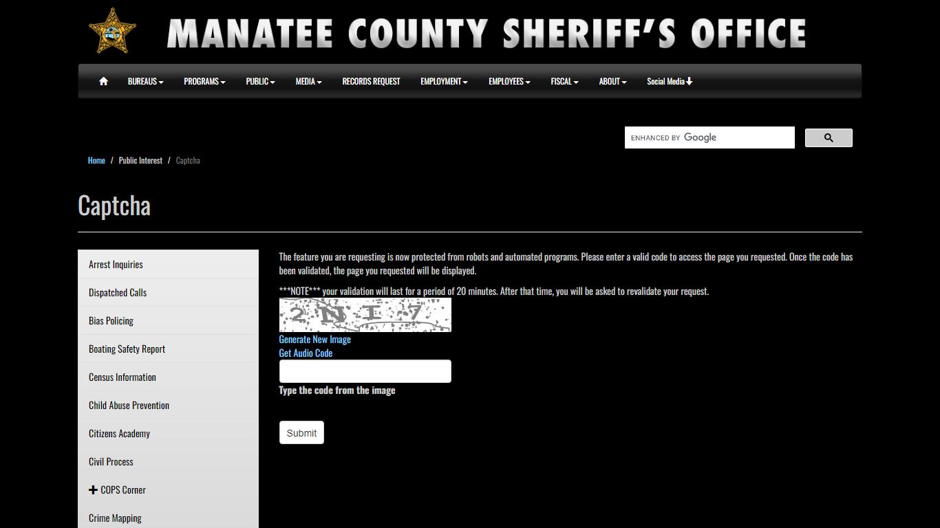 Captcha - Manatee County Sheriff, FL
