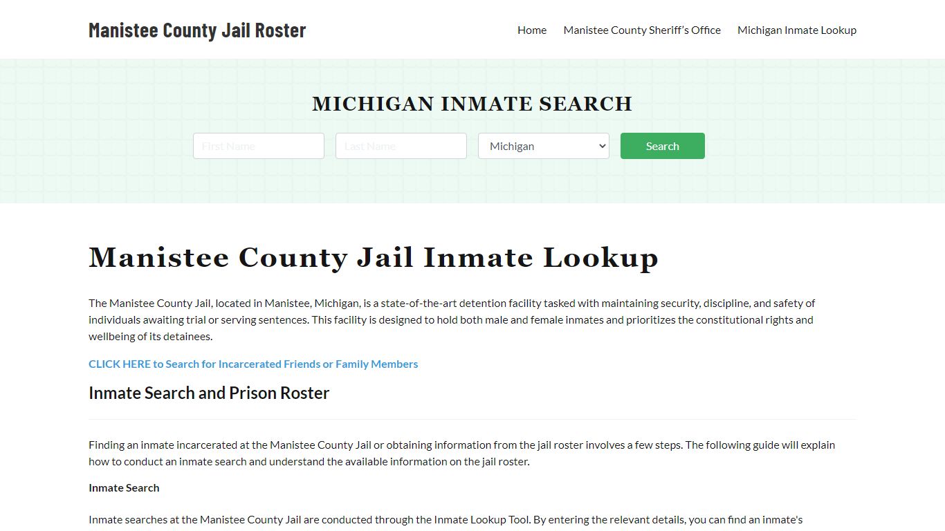 Manistee County Jail Roster Lookup, MI, Inmate Search