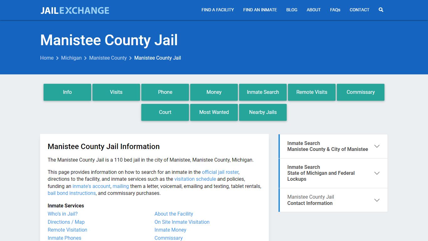 Manistee County Jail, MI Inmate Search, Information